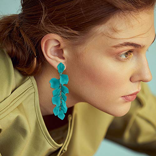 Long Acrylic Rose Petal Earrings Dangle Exaggerated Flower Earrings Drop Statement Floral Tassel Earrings for Women - color: Long Acrylic Rose Petal Earrings-Green