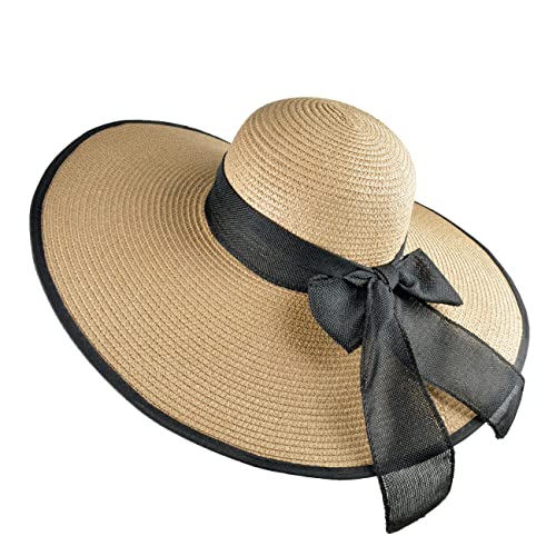 DRESHOW Beach Hats for Women Big Straw Wide Brim Summer Hat Floppy Foldable Roll up Cap Sun Hat UPF 50+ - color: Ac Khaki 5.9" Brim, 1 Pack
