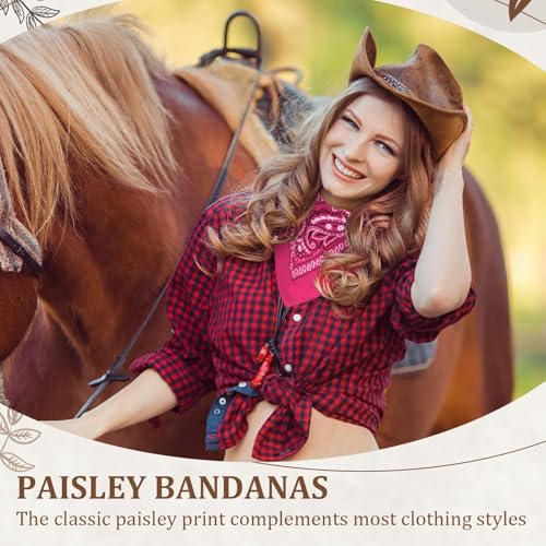 12 Pack Bandanas Unisex Paisley Cowboy Bandanas Bulk Multi Purpose Headband Scarf for Men Women Costume - color: Hot Pink, style: Classic