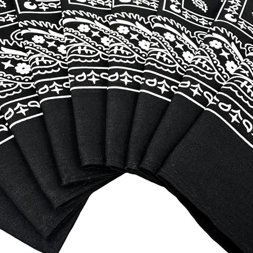 Vamqor 100% Cotton 10 Pack Fine Bandanas - color: Black