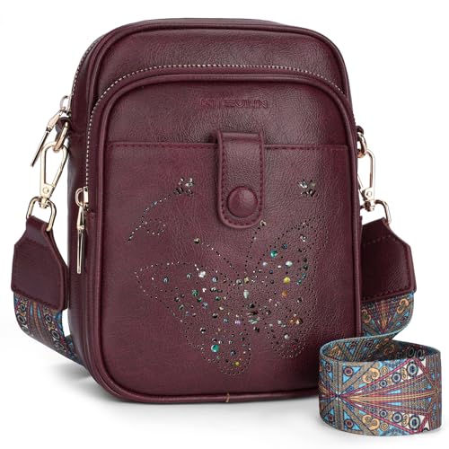 KITEVIUN Crossbody Bags for Women Leather Crossbody Purse Small Shoulder Phone Purse with Adjustable Strap & RFID Card Slots - color: 09-red