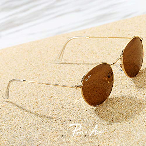 Pro Acme Polarized Round Sunglasses for Women Men Classic Retro Circle Metal Sun Glasses 50mm - color: E Gold Frame Brown Lens