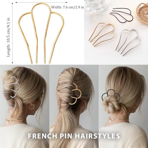 6 Piece Metal Hair Side Combs Hair Fork Clip Pins for Updo Bun, U Shape for Vintage Hairstyle Hair Accessories (Black/Silver/Gold-4 Teeth) - color: Black/Silver/Gold-4 Teeth