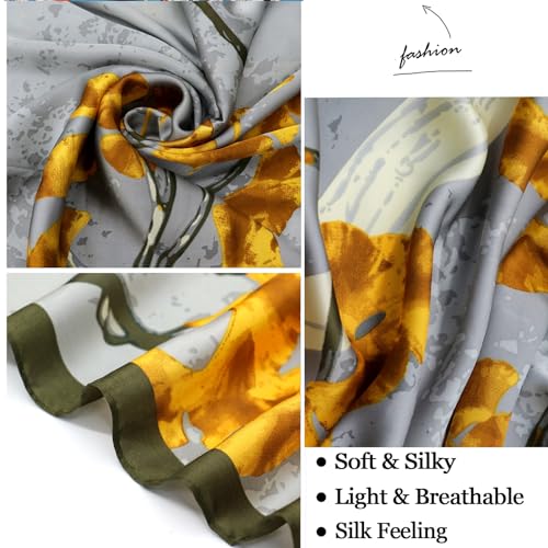 vimate 100% Large Silk Feeling Scarf-Women's Fashion Long Mulberry Silk Satin Neck Scarf Sunscreen Shawl Wrap Headscarf - color: Style 14