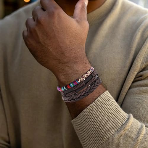 36Pcs Braided Leather Bracelets for Men Women Wrap Wood Beads Cuff Bracelet Hemp Cords Ethnic Tribal Handmade Wrap Wristband Bracelets Set Adjustable