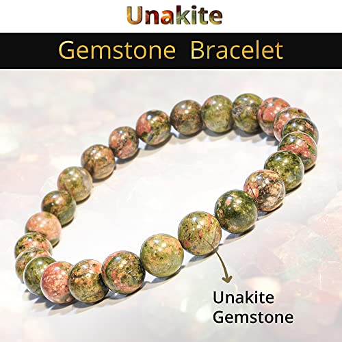 ANAYA AGATE Healing Crystal Bracelet for Women and Men – 8mm Round Beaded Bracelet for Men and Women – Unisex Stretchy Gemstone Bracelet for Healing and Protection - color: Unakite
