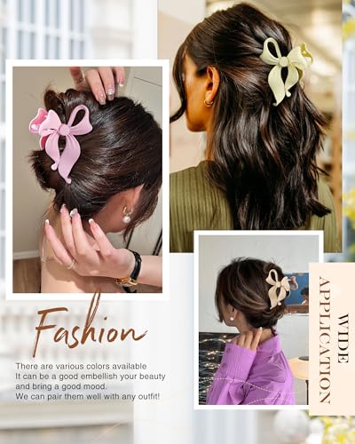 4 PCS Bow Hair Clips Bow Claw Clip for Women, Large Hair Claw Clips for Thin Thick Long Hair Cute Nonslip Bows (Dark Brown+Light Brown+Off-White+Light Pink) - color: Dark Brown+Light Brown+Off-White+Light Pink