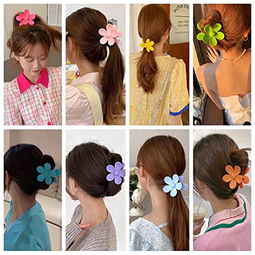 Flower Hair Clips 8PCS, Large Claw Clips for Women Girls Thick Thin Hair, Strong Hold Non slip Big Matte Dasiy Jaw Clamps Hair Accessories 8 Colors - color: Multicolor:Green,Pink,Rose Red,Purple,Yellow,Orange,Blue,Peacock blue