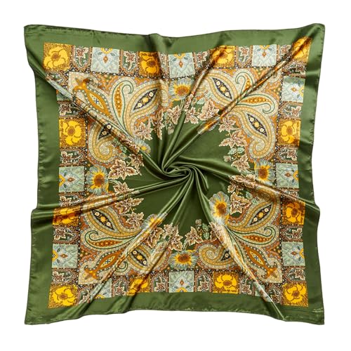 QIUTIMIY 35"x35" Like Silk Head Scarf for Women Satin Feel Large Square Scarf for Hair Wrapping and Sleeping Fashion Bandana - color: (90cm)square Scarf 18