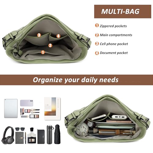 TANTOMI Hobo Bags Purses for Women, Women's Crossbody Handbags and Shoulder Bag, Multi-Pocket Large Hobo Purse - color: Light Green