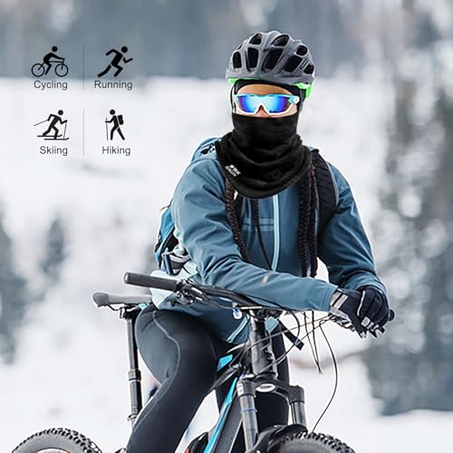 WK IEASON Winter Thermal Fleece Hat Scarf Set for Men Women Warm Windproof Cap Neck Warmer Fleece Beanie Scarf Set for Skiing - color: Black/Grey Dots