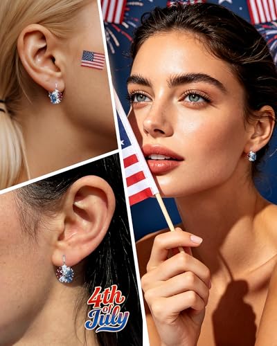 Vintage 14K Gold Plated Flower Birthstone Earrings - Hypoallergenic Leverback Floral Earrings, Trendy Jewelry Gifts for Women - color: Silver-Patriotic