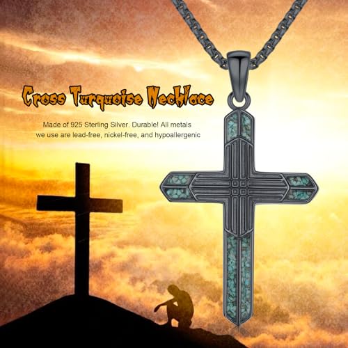 Turquoise Necklaces 925 Sterling Silver Western Necklace Boho Jewelry for Men Women Her Birthday Valentines Day Gifts - style: 8-Black Cross Necklace
