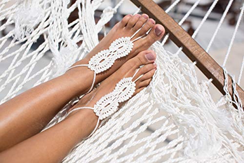 Barmine Emily crochet barefoot sandals in WHITE, hand crochet, original design, handmade, for beach wedding 1 pair