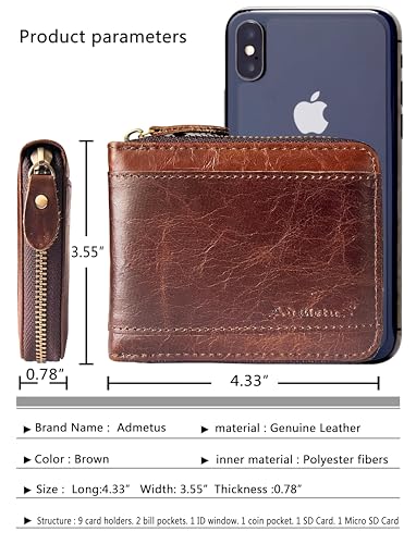 Admetus Mens RFID Blocking Wallets Zipper Leather Wallet for Men Bifold RFID Card Holder - color: Brown159