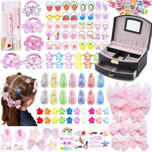 252 Pcs Hair Accessories for Girls Jewlry Box, Back to School Hair Accessory Gift Hair Stuff Storage including Hair Clip,Hair Barrettes,Hair Ties,Hair Bows for Little One Teen Age 3-12 (BLACK) - color: BLACK