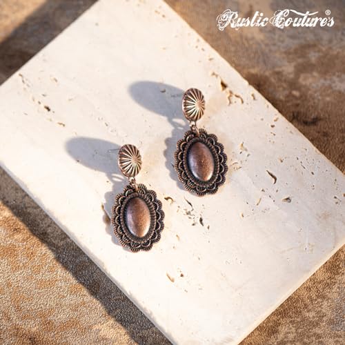 Rustic Couture's Western Earrings for Women Cowgirl Country Concho Dangling Western Statement Jewelry - color: A-Bronze