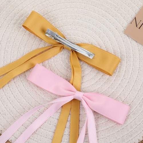 WORTL Hair Bows Clips Coquette Ribbon Bowknot with Long Tail Princess Hair Bows French Barrettes Hair Accessories for Women Girls 16PCS (Pink, Yellow, Cream, Aquamarine) - color: Pink, Yellow, Cream, Aquamarine