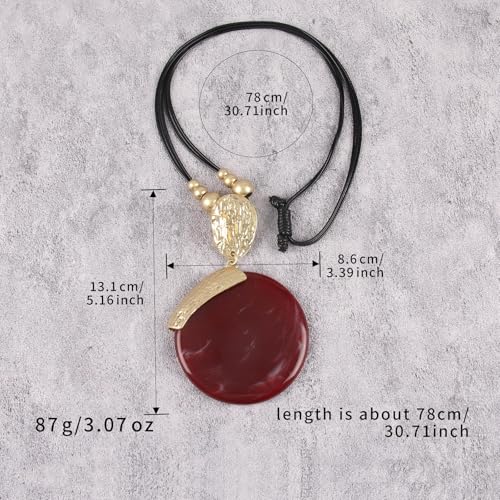 Leather Necklace for Women Large Pendant Hippie Choker Necklace Vintage Sweater Necklace Chunky Boho Necklaces for Women - style: Bohemian Leather Necklace