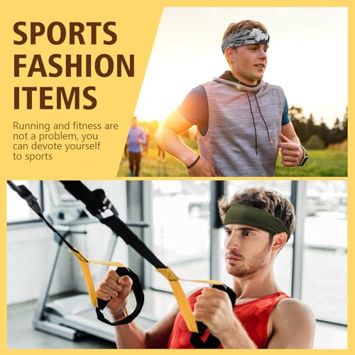 18 Pcs Sports Sweatbands for Men Women Camo Headbands Workout Non Slip Headbands Breathable Head Band Fitness Stretchy Unisex Hairband for Yoga Running Cycling Ball - color: Cool Colors