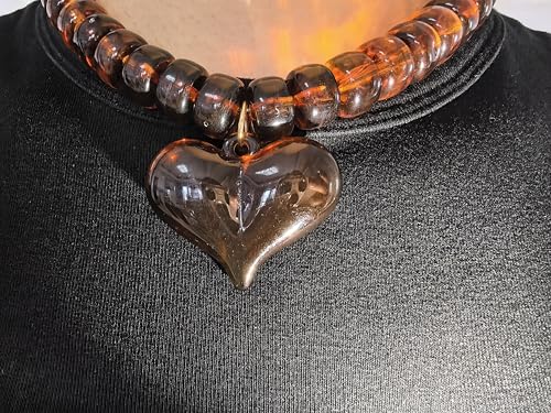 Chunky Colorful Beaded Statement Boho Summer Beach Chokers Necklace Heart Pendant Pink Green Yellow Brown Fashion Jewelry - color: brown4
