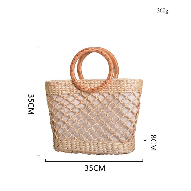 Women's Straw Shoulder Bag Women Large Woven Bag Round Handle Ring Tote Purse Retro Handbags Summer Travel Beach Handbag Hand Woven Straw Large Hobo Bag Big Capacity Handmade Bag for Girls Women F - color: Women's Straw Bag F