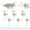 inSowni 20 Pieces Rhinestone Pearl Bridal Wedding Party Prom Light Green Flower Hair Side Combs Slides +U-shaped Floral Hair Pins+Twist Spiral Pearl Hairpins for Brides Bridesmaids Girls Women - color: Light Green