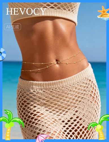 Gold Waist Chain for Women, Trendy Layered Belly Chain Jewelry, Adjustable Body Chain for Beach & Summer Outfit - style: Gold Style 4