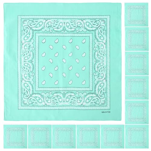 Falari 12 Pack Bandanas Multipurpose Cotton Novelty Paisley Bandana Headband for Cowboy Men Women 22 x 22 - color: Mint