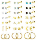 LOLIAS 21Pairs Surgical Steel Flat Back Earrings Hypoallergenic 20G Screw Back Nap Stack Cartilage Earring Stacks - color: 14K Gold-plated