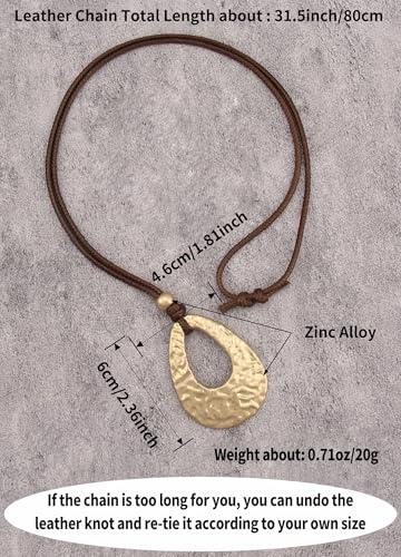 Kelake Leather Necklace for Women Men Teen Vinatge Boho Alloy Pendant Choker Jewelry Fashion Sweater Necklaces with Adjustable Genuine Leather Chain - color: Gold Pear-shaped Pendant