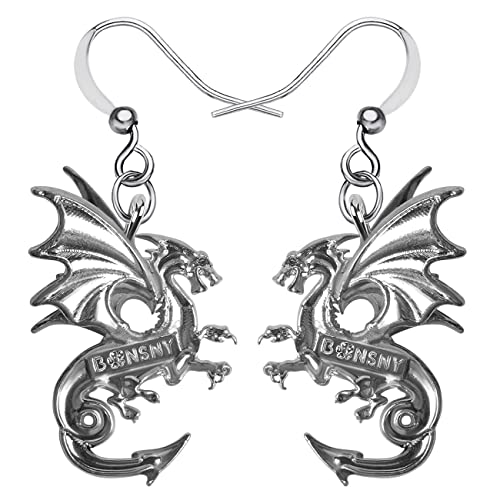 Enamel Alloy Dinosaur Fantasy Dragon Earrings Drop Dangle Unique Animal Jewelry For Women Dragons Gifts - color: Anchor Black