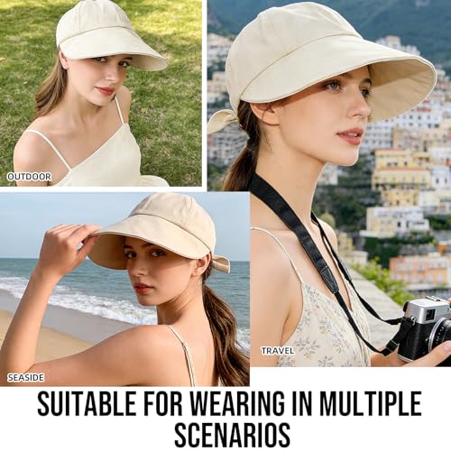 Women Wide Brim Sun Hat Adjustable Packable Beach UV Protection Gardening Hats - color: Beige-01