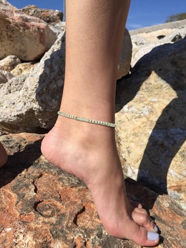 XIJIN Natural Stone Beaded Anklets for Women Handmade Beach Boho Turquoise Beads Ankle Bracelet Jewelry Gift for Her - color: N