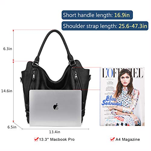 Tote Bag for Women PU Leather Shoulder Bags Fashion Hobo Bags Large Purse and Handbags with Adjustable Shoulder Strap - color: Black