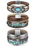 Inbagi 3 Pcs Western Jewelry for Women Turquoise Bracelet Native American Jewelry Western Gift for Women Silver Bohemian Turquoise Cuff Bracelets - style: Retro