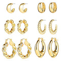 HILXURY Gold Chunky Hoop Earrings Set for Women, 14K Gold Plated Twisted Huggie Hoop Earring Hypoallergenic, Thick Open Hoops Set Lightweight - color: 6 gold hoops