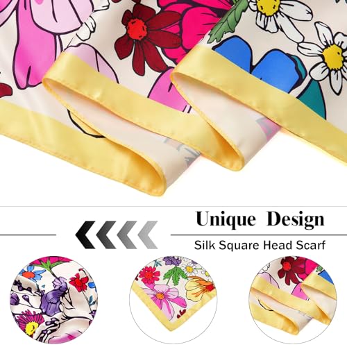 Molans 35" Silk Satin Square Head scarves - 4Pcs Large Scarfs Hair Bandana Head Kerchief Neck Scarf Sleeping Wraps for Women - color: Blue/Yellow/Red/Orange