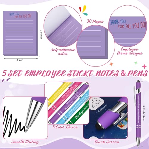 25 Pcs Employee Appreciation Gift for Women Employee Kraft Paper Bags Makeup Bags Sticky Notes Ballpoint Pens and Bookmarks for Tutor Appreciation Week Gift Sets Bulk - style: Employee