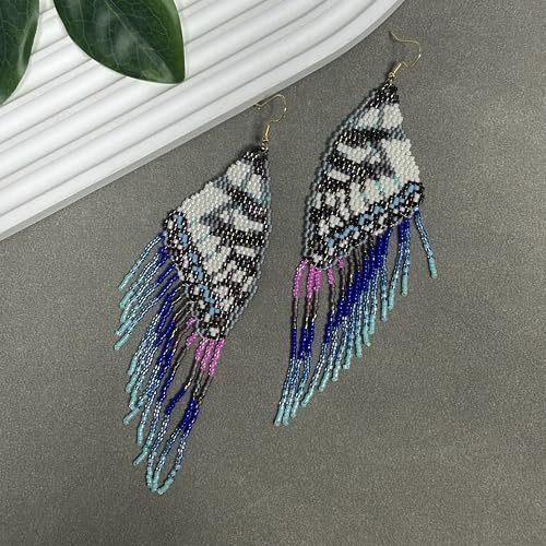 Handmade Seed Beaded Earrings, Lightweight Boho Fringe Dangle Earrings, Glass Bead Drop Jewelry for Everyday Wear & Party, Women Gifts - color: Butterfly wings