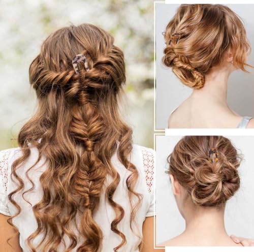 2 Pcs French Hair Pins for Women, U Shaped Hair Forks, French Twist Hair Pin Clips, Vintage Hairstyle Accessories Cellulose Acetate 3 Prong Bun Hair Sticks