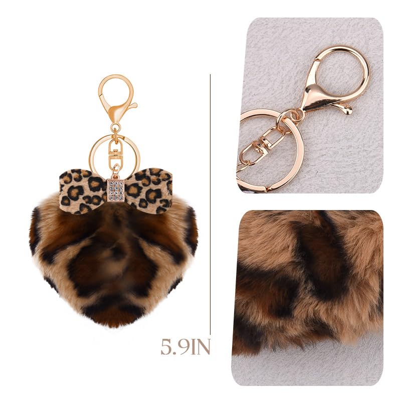 Leopard Faux Fur Keychain for Purse Charms for Handbags Leopard Plush Key Chain for Car Keys - color: Color B