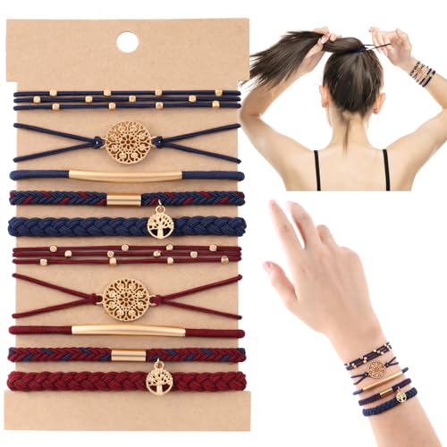 DIYDEC 10PCS Hair Ties Bracelet for Women 5 Styles Soft Braided Boho Hair Bands Elastic No Damage Hair Ties for Girls thick Thin Long Curly Hair Accessories(Blue and red) - color: Blue and red