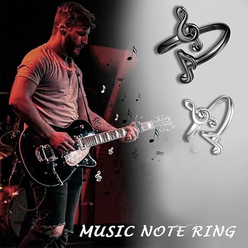 2pcs 925 Sterling Silver Music Note Ring for Women and men, Treble Clef Open Ring Musical Jewelry Gifts for Music Festival Live House Hip Hop Music Lover, musicians, Custom Music rings