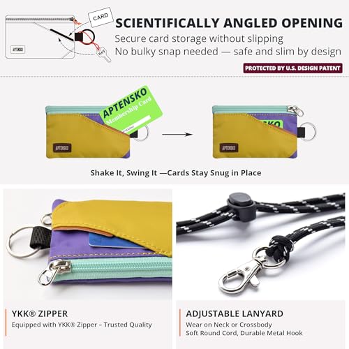 RFID Blocking Travel Wallet with Adjustable Lanyard, Small Nylon Zipper Pouch and Badge Holder for ID, Credit Cards, Cash, Keys, Commuters (DarkYellow+Violet) - color: DarkYellow+Violet