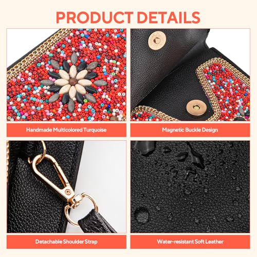 Small Beaded Crossbody Bag for Women, Boho Cell Phone Shoulder Purse Wallet with Handcrafted Colorful Beads - color: Tree-5