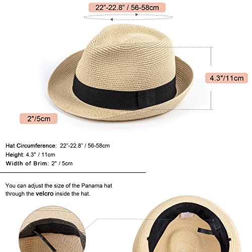 DRESHOW Women Straw Sun Hat Short Brim Panama Travel Fedora Summer Hat Roll Up Beach Cap for Women UPF 50+ - color: Ab Beige G