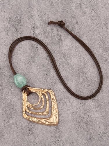 GelConnie Leather Necklace for Women Round Wooden Pendant Long Leather Choker Vintage Sweater Necklace Gold Chunky Boho Necklaces for Women - style: Chunky Boho Pendant Necklace