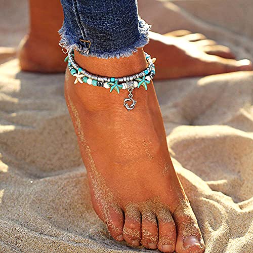 Suyi 5pcs Ankle Bracelets for Women Layered Beach Adjustable Anklets Boho Chain Anklet Foot Jewelry - color: 5pcs Set2