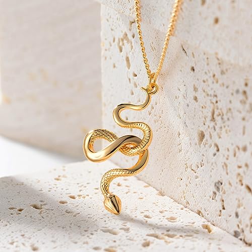 Fettero Animal Necklaces for Women 14K Gold Plated Charm Snake Necklace Elephant Bird Cat Butterfly Pendant Cute Dainty Necklace Jewelry - style: Snake-C